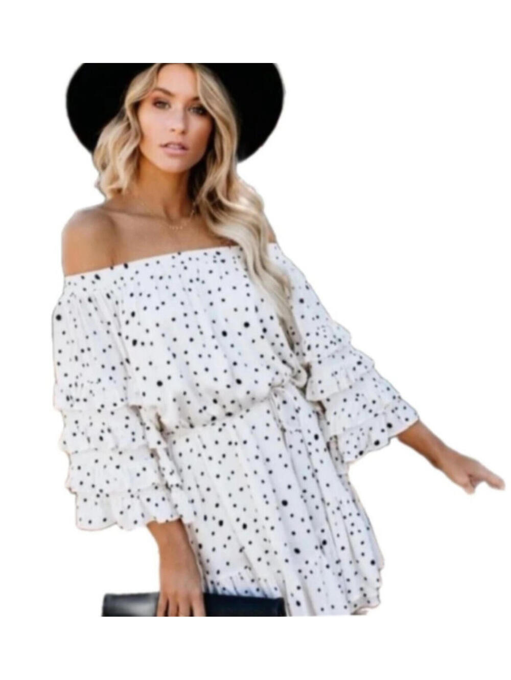 Fate Anya Polka Dot Ruffled Bell Seeve Mini Dress Small Coquette - Picture 1 of 9